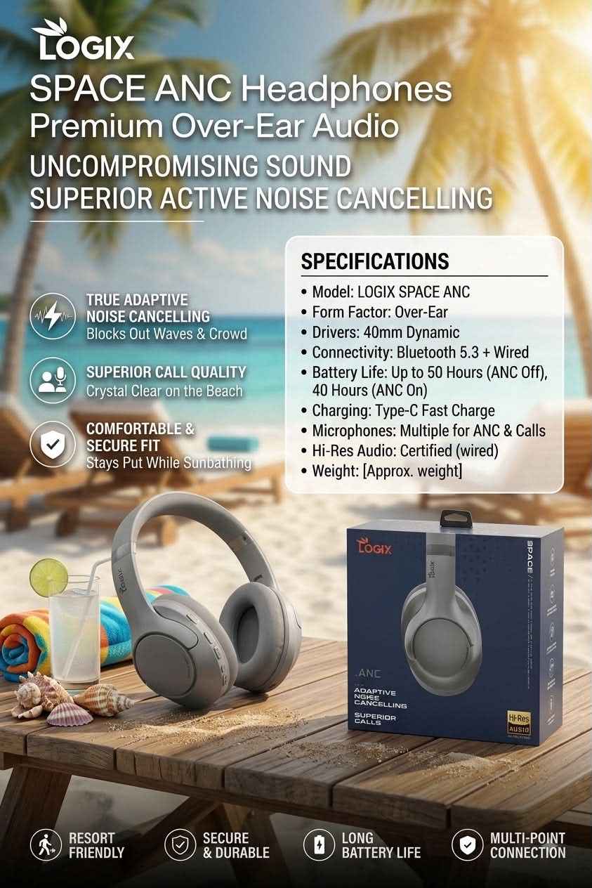 سماعة رأس لوجيكس سبيس إلغاء الضوضاء النشط فوق الأذن (Logix SPACE ANC Over-Ear Headphones)