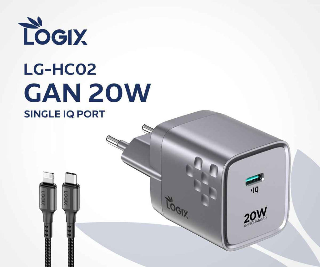 شاحن حائط Logix LG-HC02 GaN بقوة 20W - شاحن حائط Logix 20W سريع وفعال